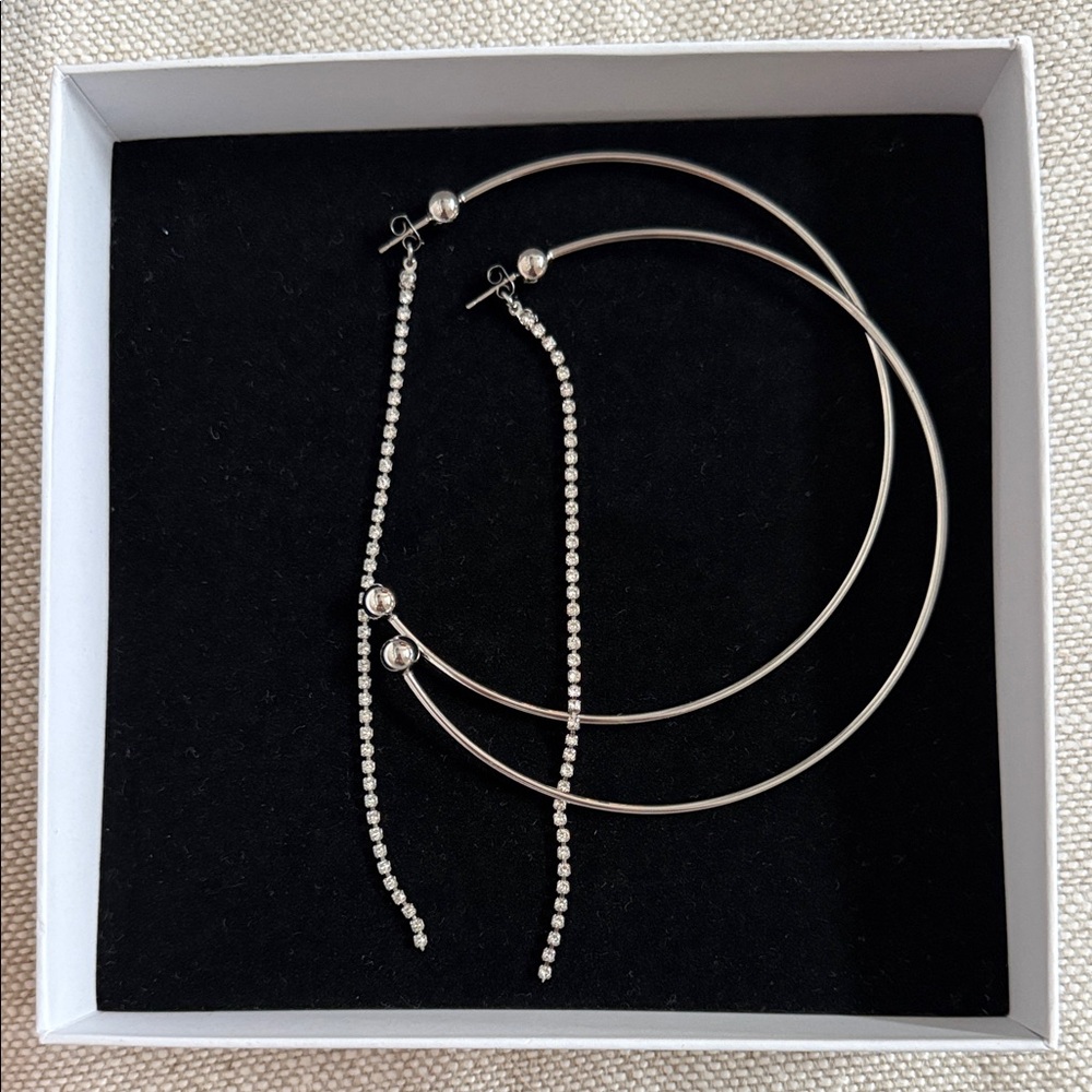 Justin Clinique for KITH Elegant Silver Hoop Earrings with Dangle new at 129.00